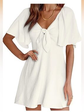 NWT Tie-Front White Mini Dress with Flutter Sleeves